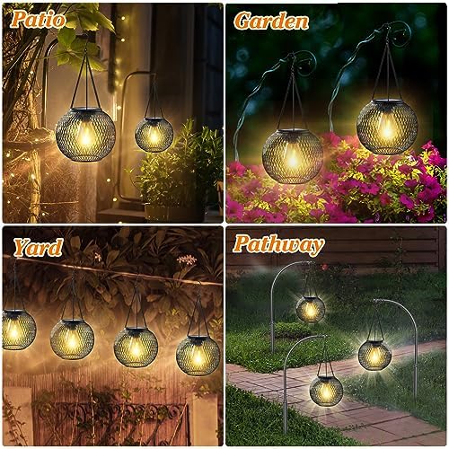 Ortiny Solar Lanterns – 4 Pack IP65 Waterproof Metal Garden Ornaments