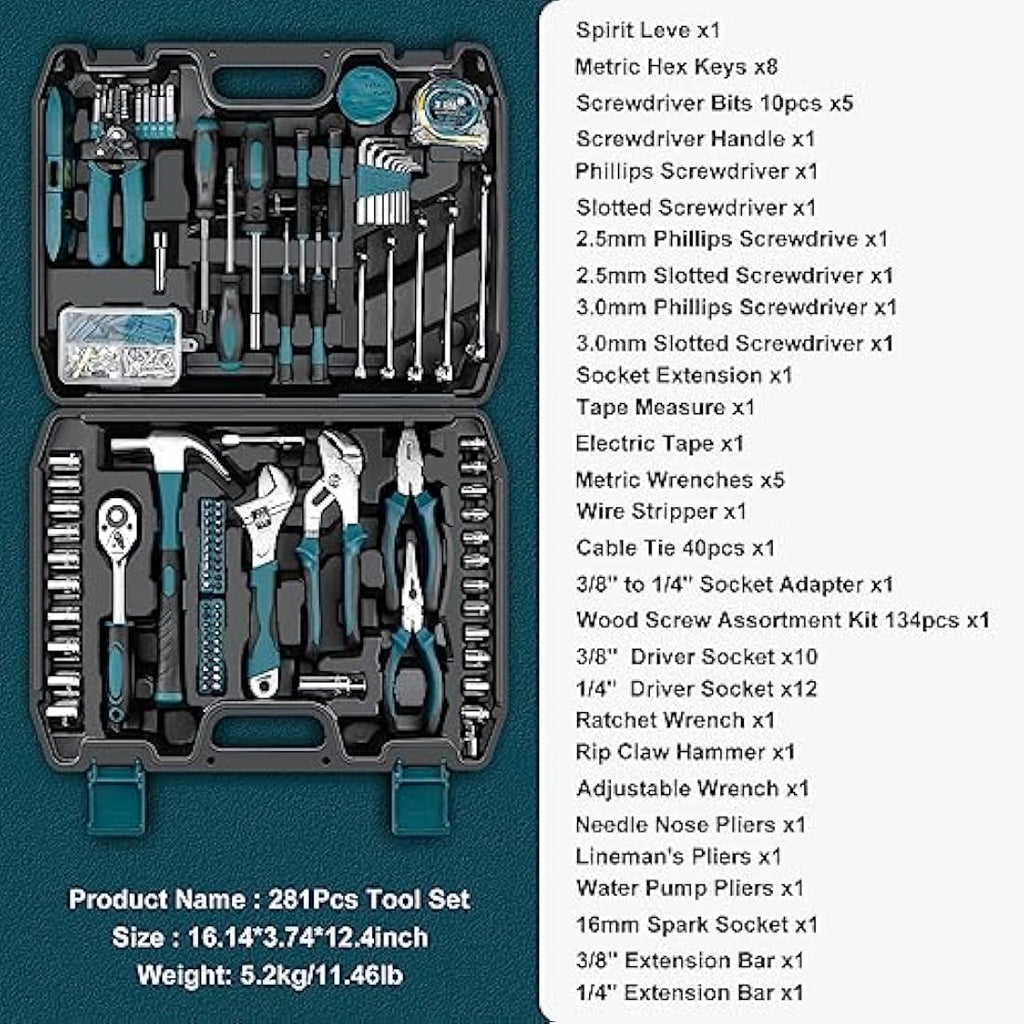 Sundpey 281-Piece Home Tool Kit – Portable Hand Tool Set with Case