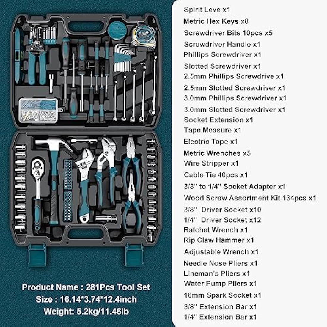 Sundpey 281-Piece Home Tool Kit – Portable Hand Tool Set with Case