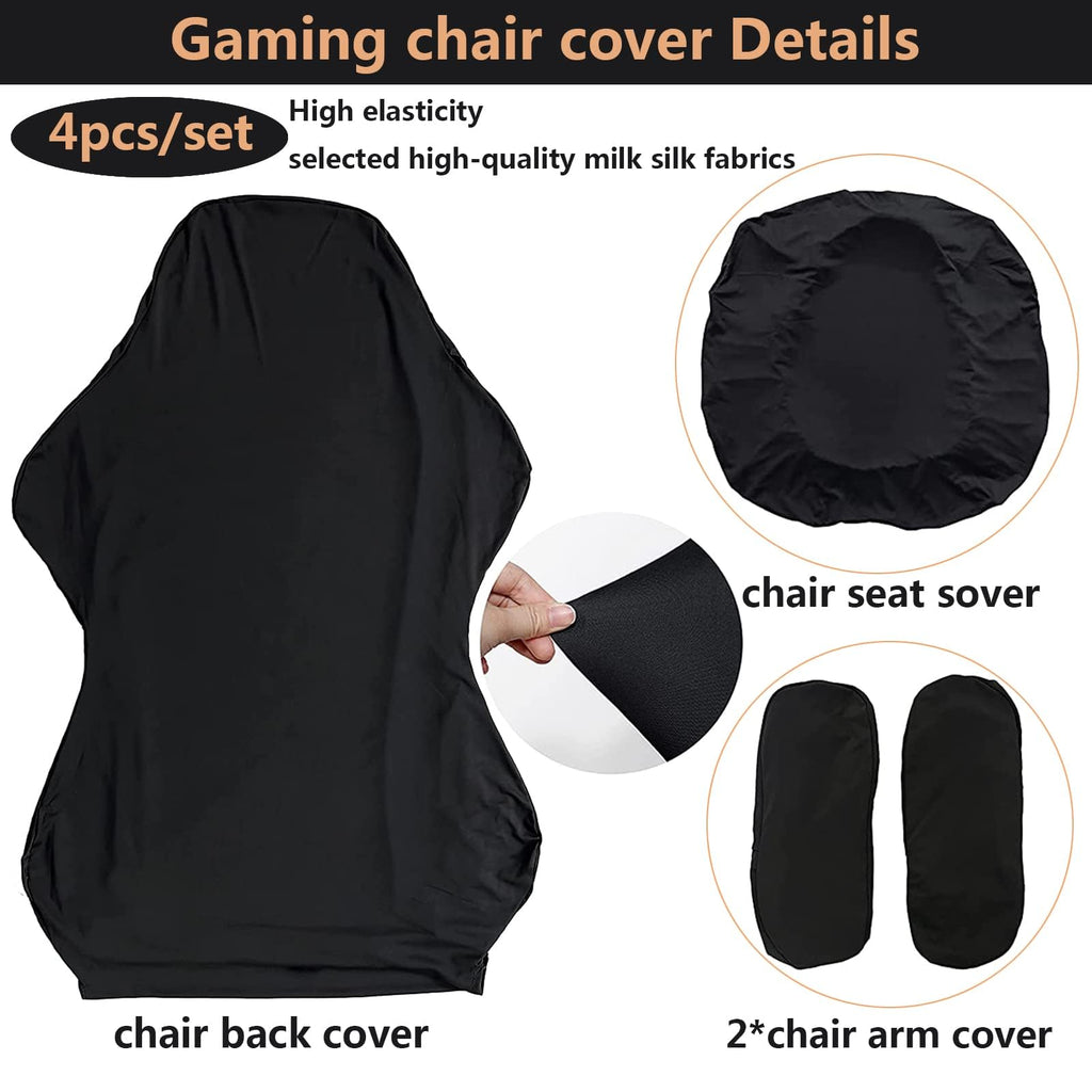 MiseYu Gaming Chair Cover, 4pc Set Armrest & Back & Seat Covers, Stretchable, Black, Modern Style, Gaming & Office Chair Cover - image 4
