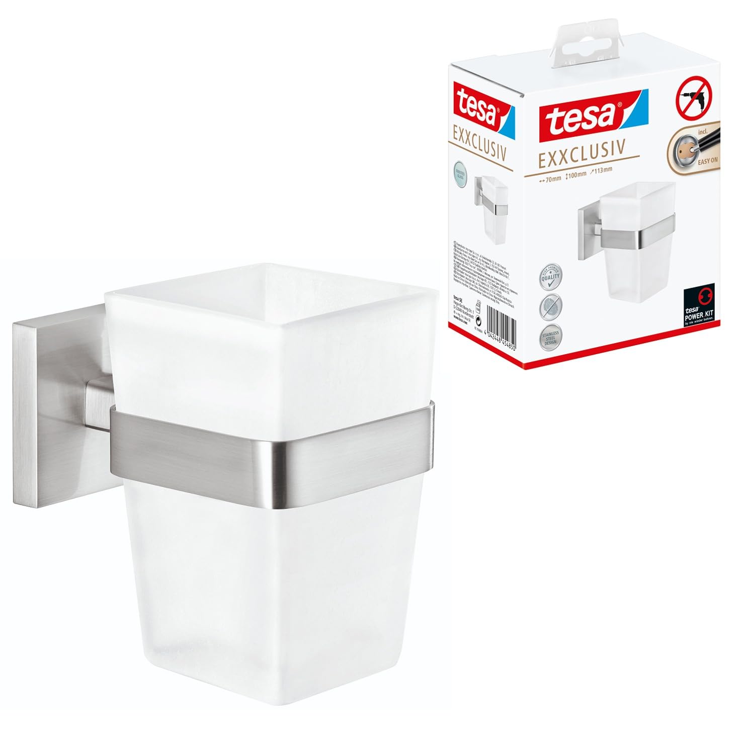 tesa EXXCLUSIV Toothbrush Holder – Stainless Steel & Frosted Glass
