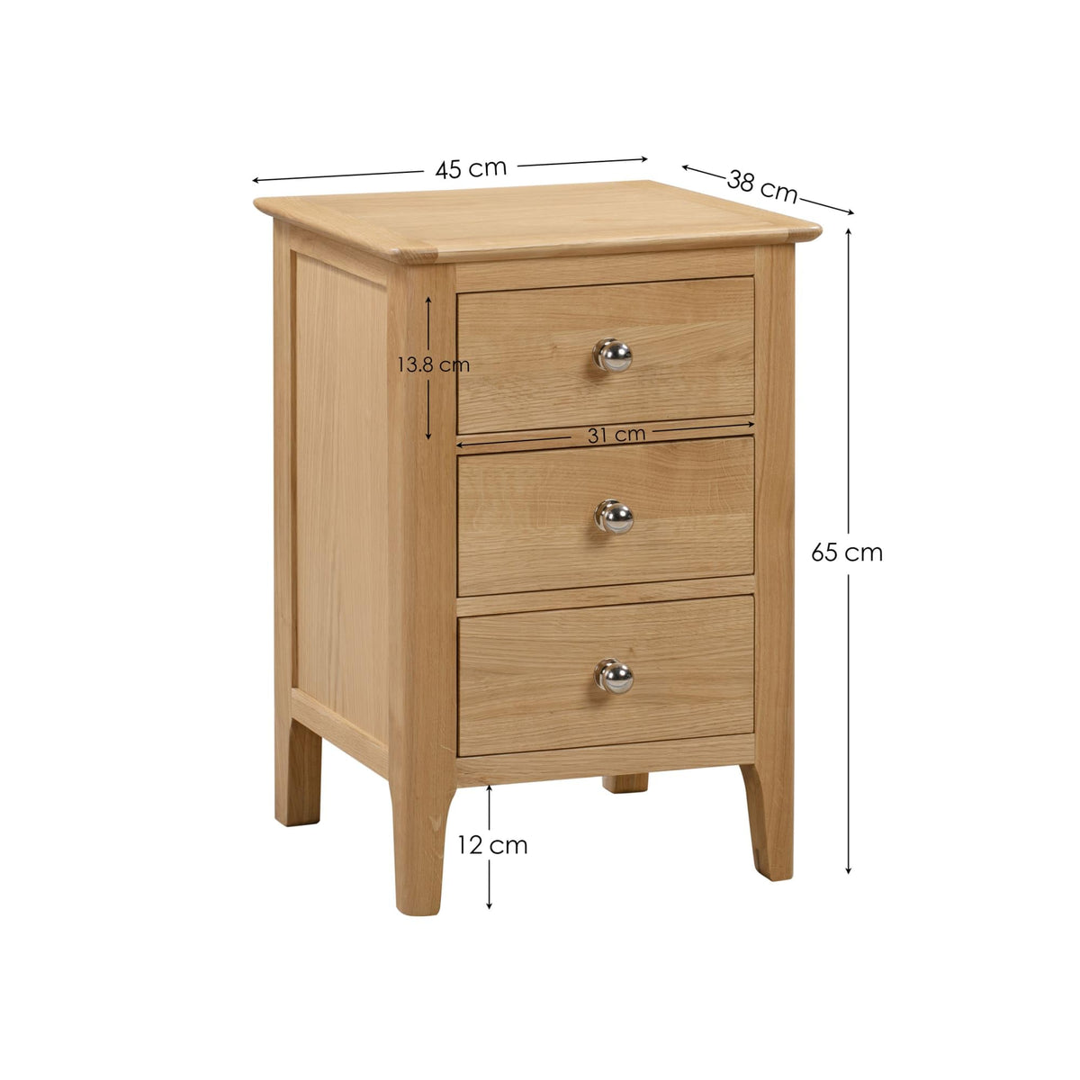 Julian Bowen Cotswold Bedside Table, 3 Drawer, Solid Oak - H65 x W45 cm - image 3