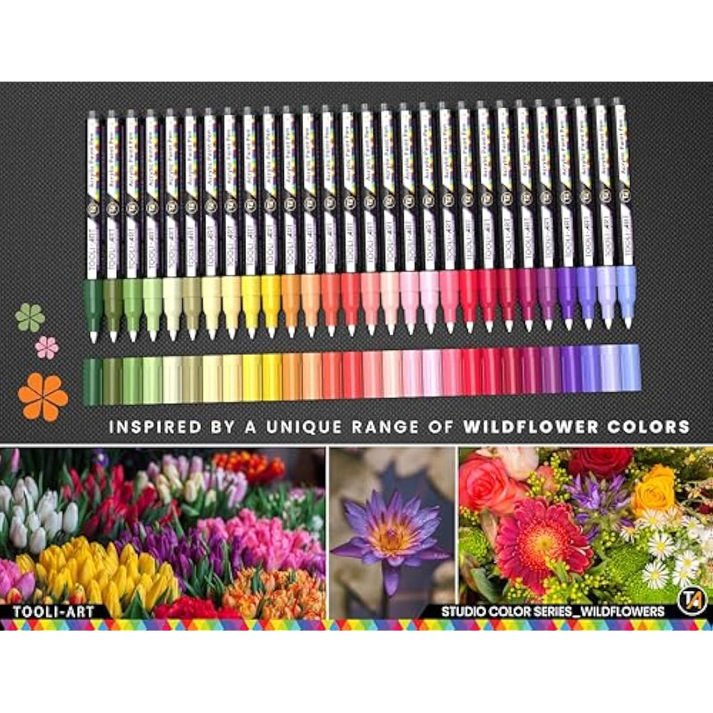 TOOLI-ART 28 Wildflower Acrylic Paint Pens – 0.7mm Extra Fine Tip Markers