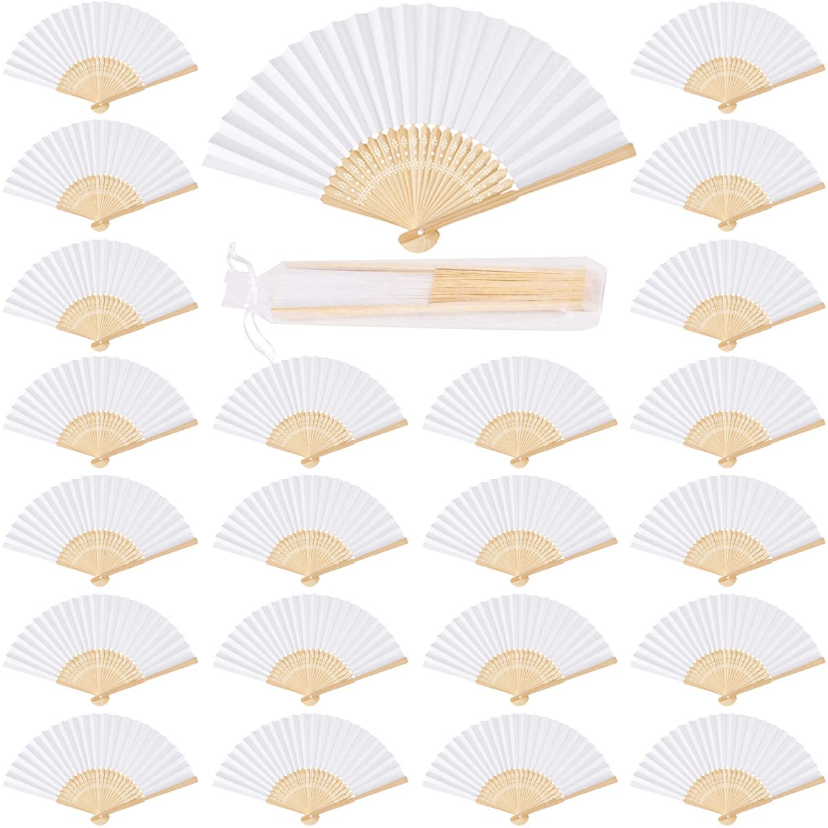 iZoeL White Folding Hand Fans - 60 Pack Bamboo Paper Wedding Favors