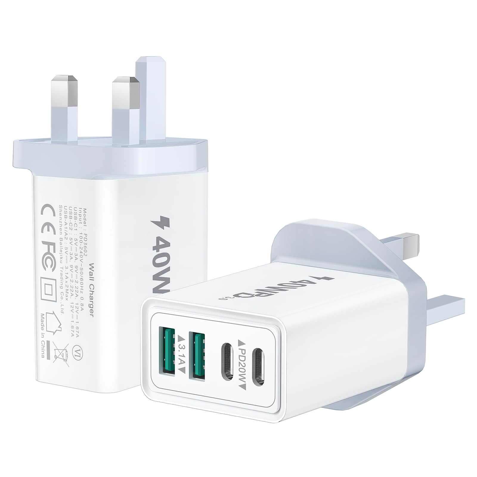 Jolof Store 40W USB C Fast Charger – 4-Port Multi Plug for iPhone & iPad