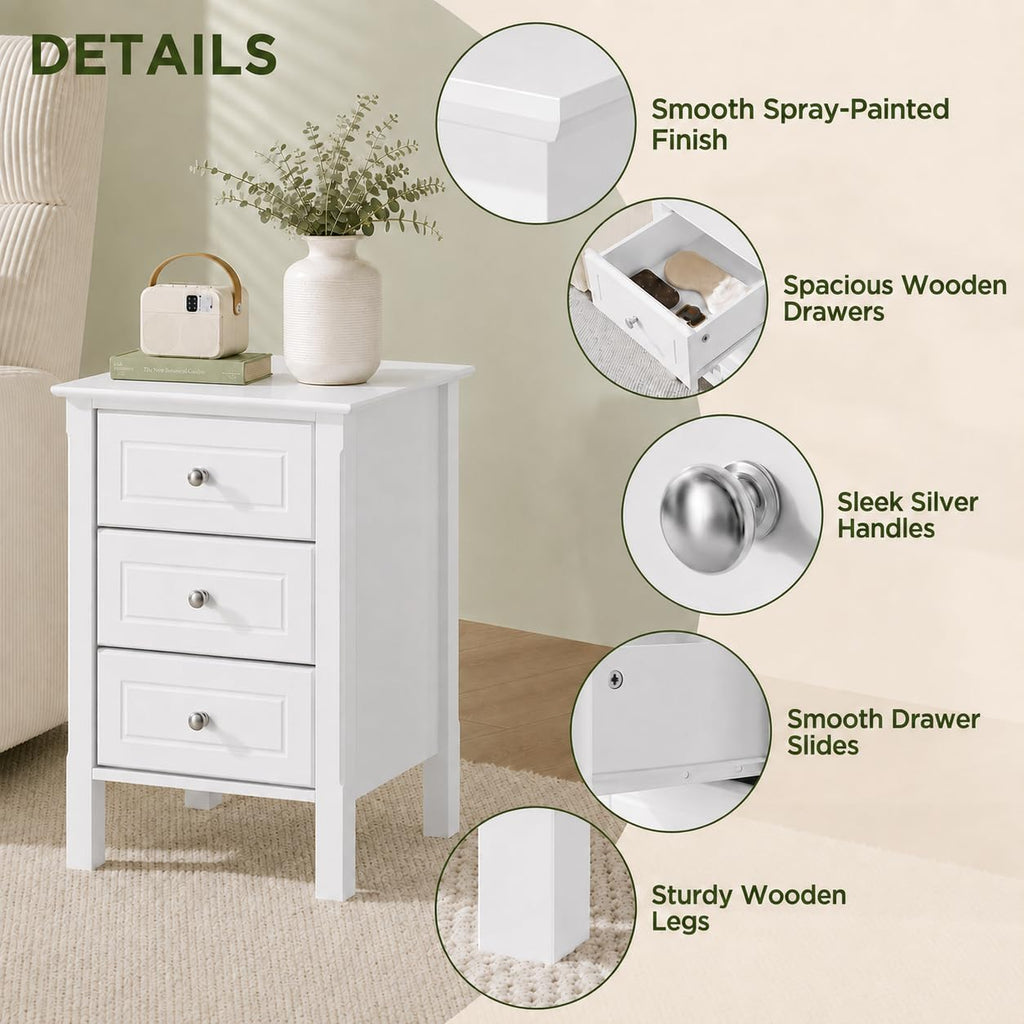 Yaheetech Bedside Table with 3 Drawers, White - image 5