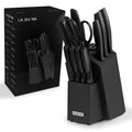 LIN ZHI REN 13 Piece Kitchen Knife Set with Block and Sharpener – Black