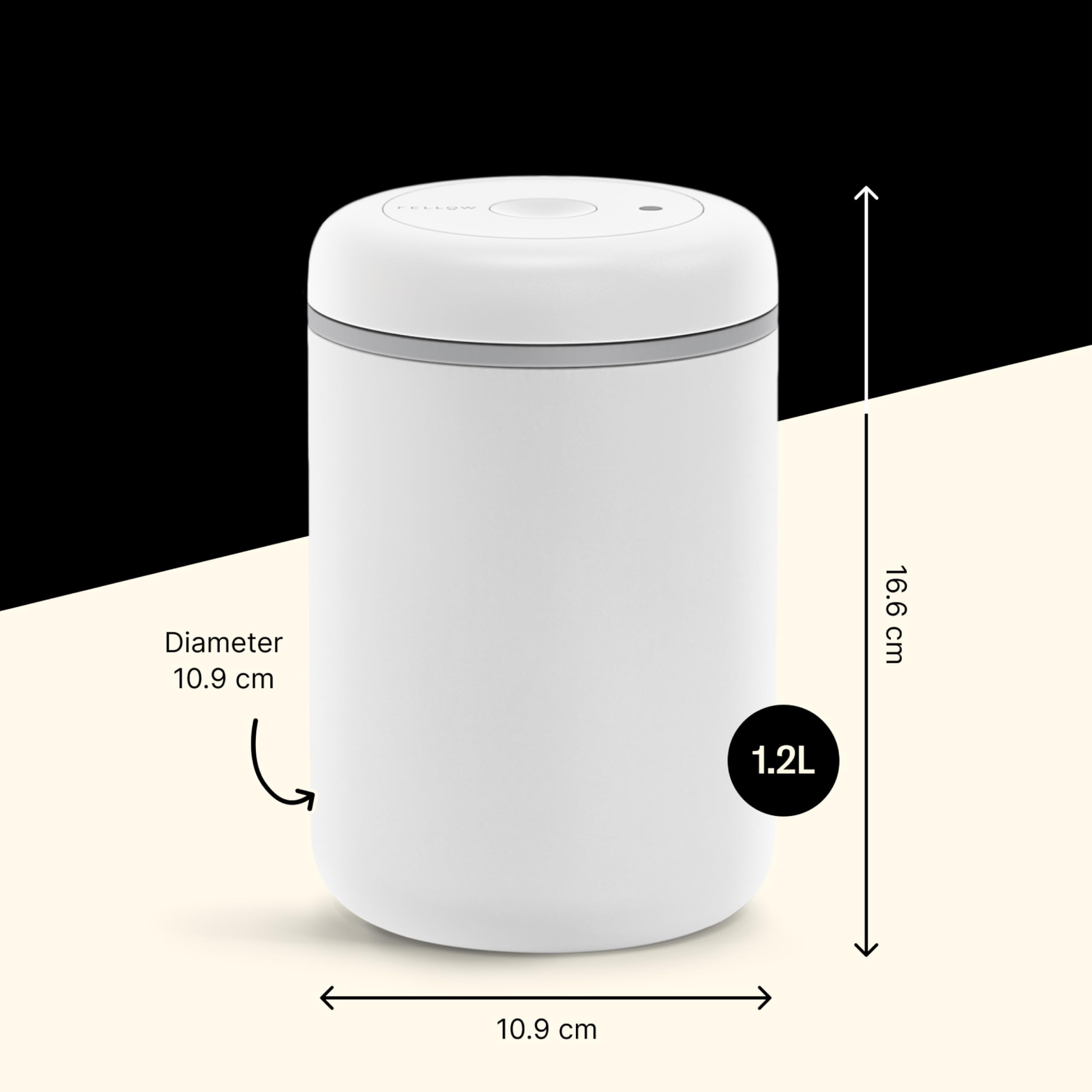 Fellow Atmos Vacuum Canister – Airtight Coffee Storage, Matte White, 1.2L