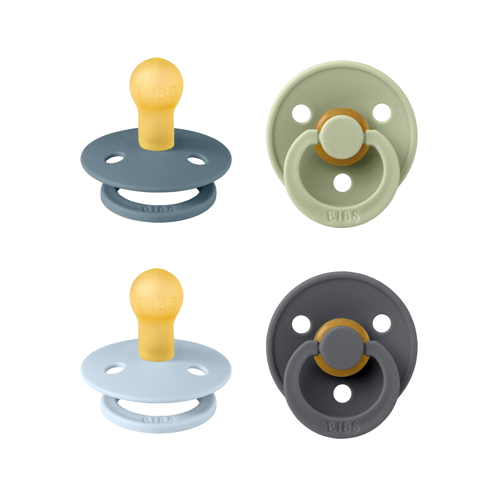 BIBS Colour Pacifier 4-Pack | Natural Rubber Latex Soothers | Size 1