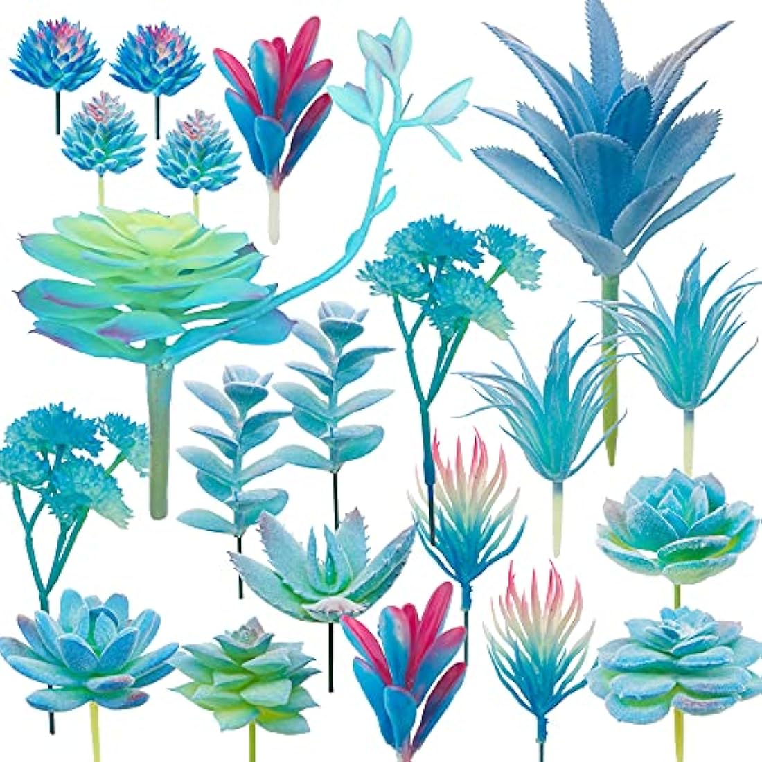 Woohome 20 PCS Artificial Succulent Plants - Flocked Blue Faux Assortment