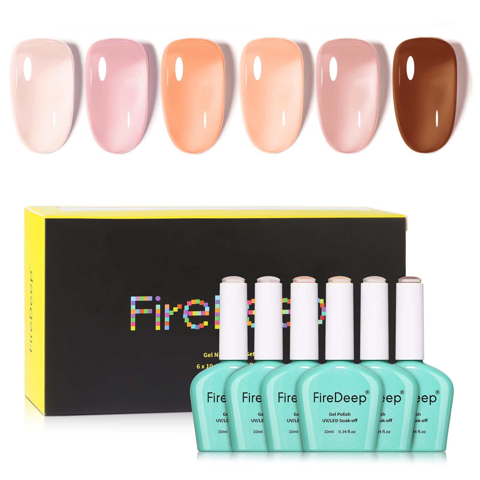 Firedeep Hema Free Jelly Gel Polish Set - 6 Sheer Nude Pink Colors (10ml)