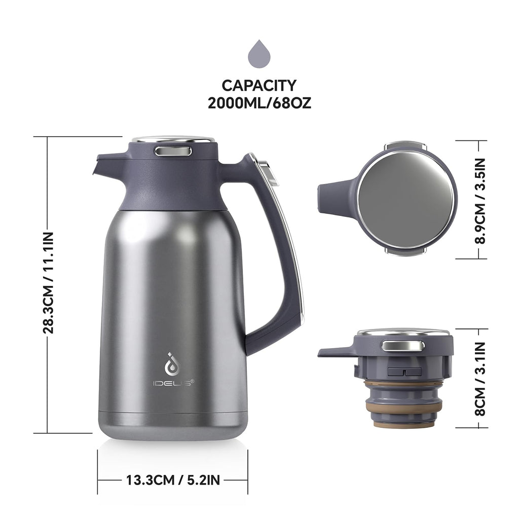 IDEUS 68oz Vacuum Insulated Coffee Carafe | Stainless Steel Thermal Pot