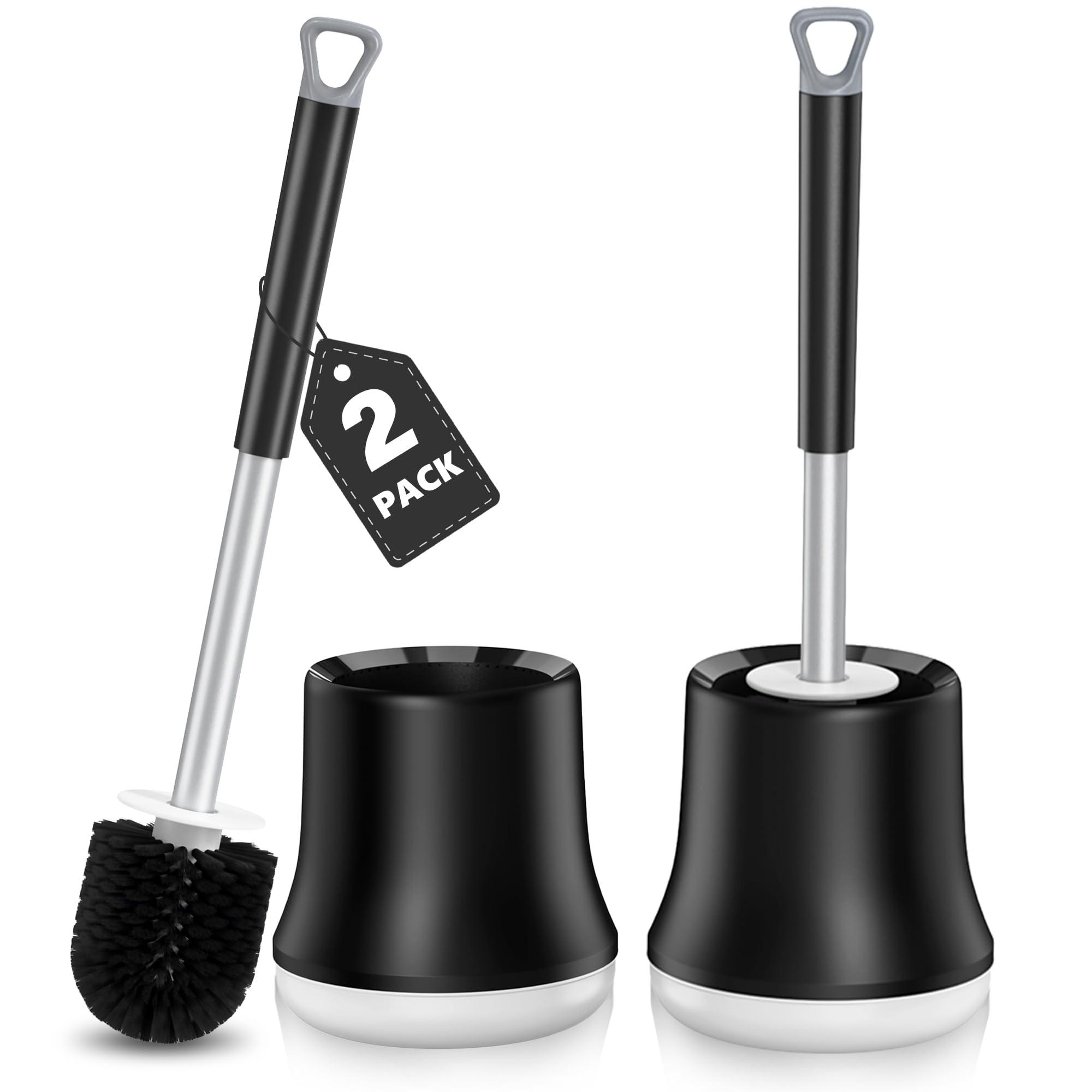 Enspoway Toilet Brush and Holder 2-Pack | Stainless Steel Handle, Black