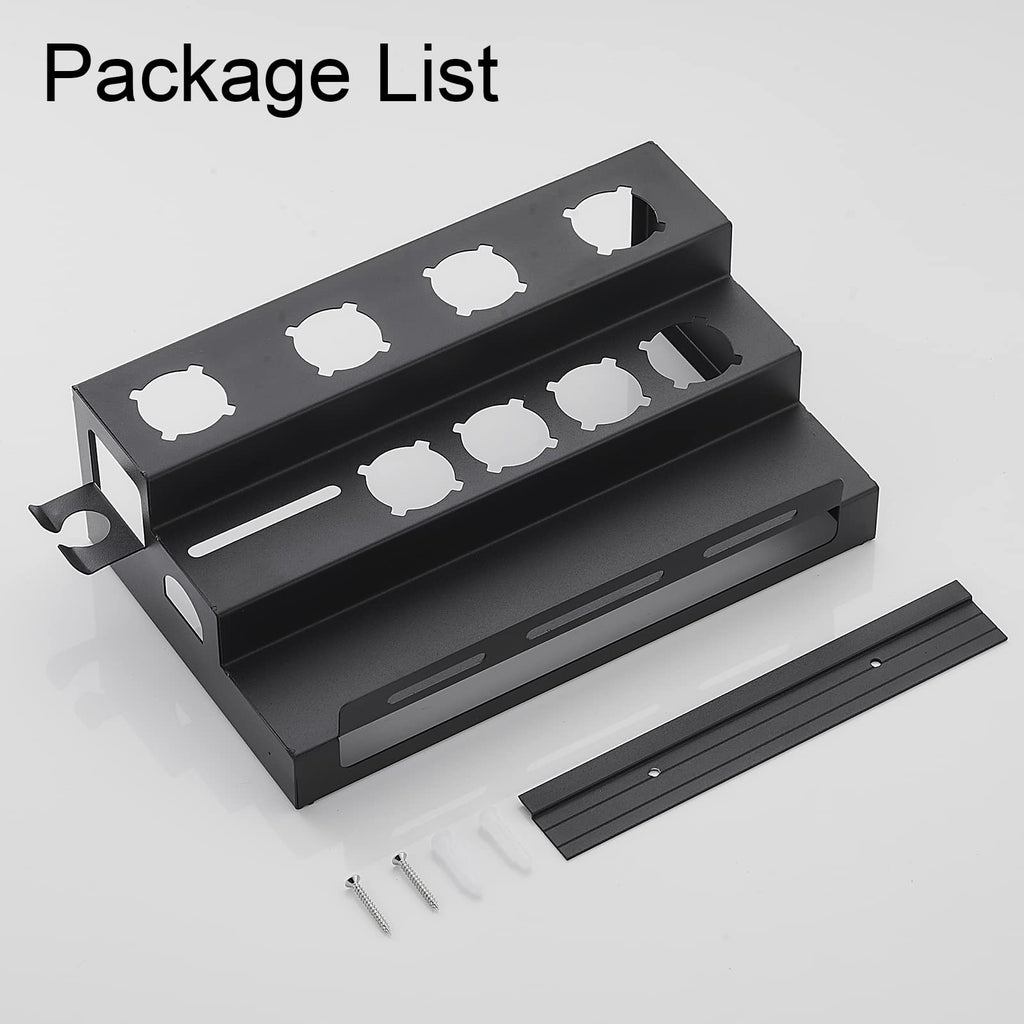 Hosoncovy Metal Wall Mount Holder Organizer Stand Storage Rack with Towel Holder Tabletop Organizer for Dyson Airwrap Styler and Brushes Black