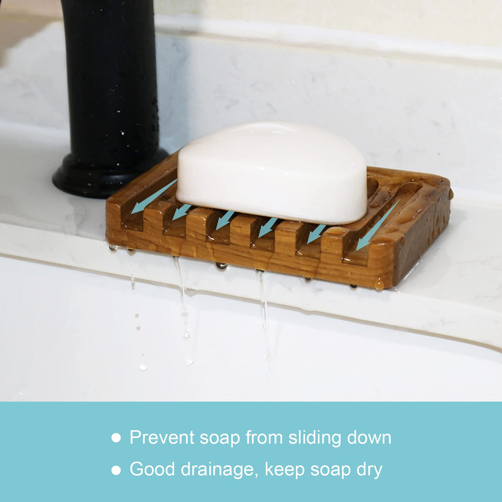 HTB Teak Soap Dish 1PC, Self-Draining Soap Bar Holder for The Shower - image 3