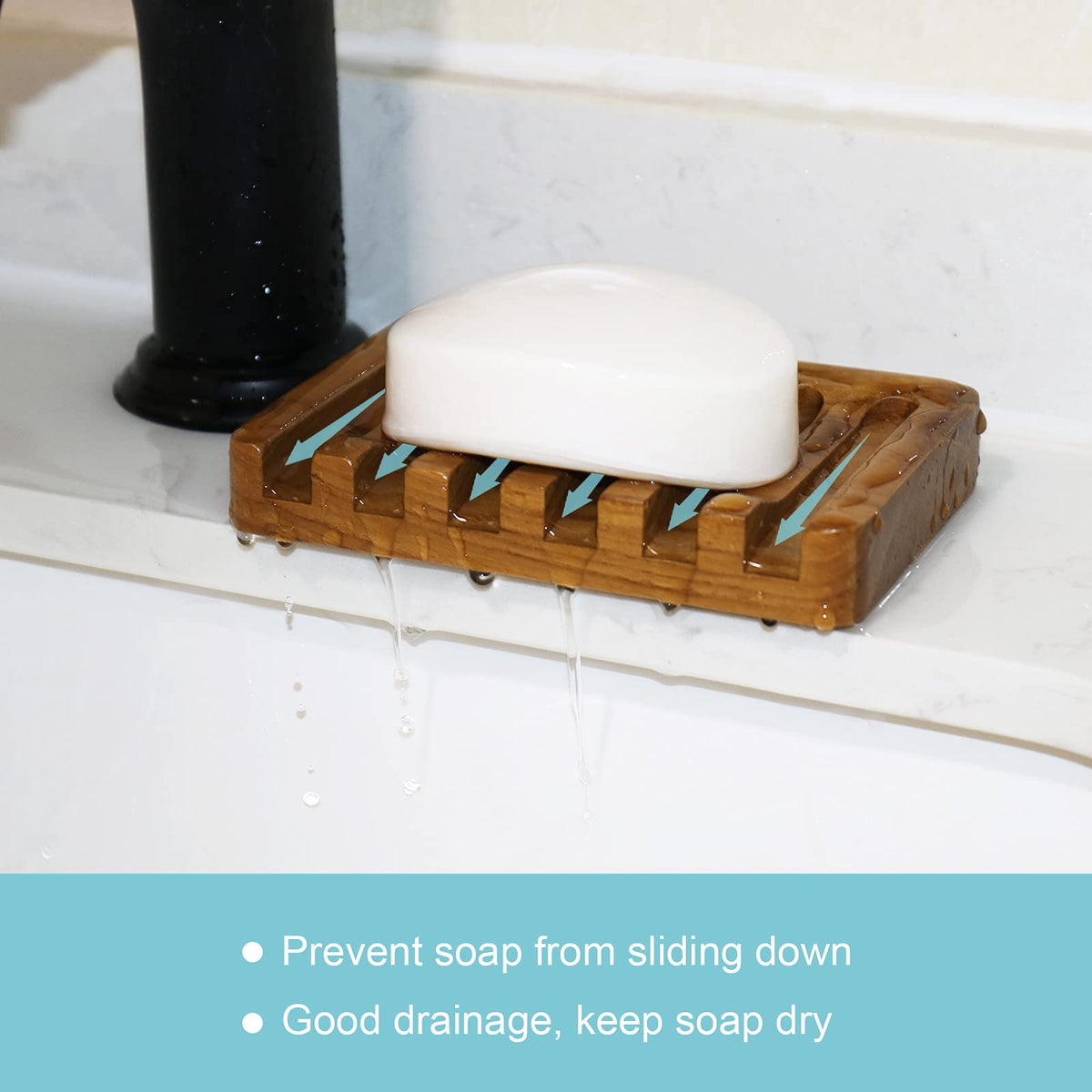 HTB Teak Soap Dish 1PC, Self-Draining Soap Bar Holder for The Shower - image 3