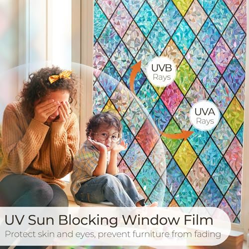 Beautysaid Rainbow Privacy Window Film | Stained Glass Static Cling