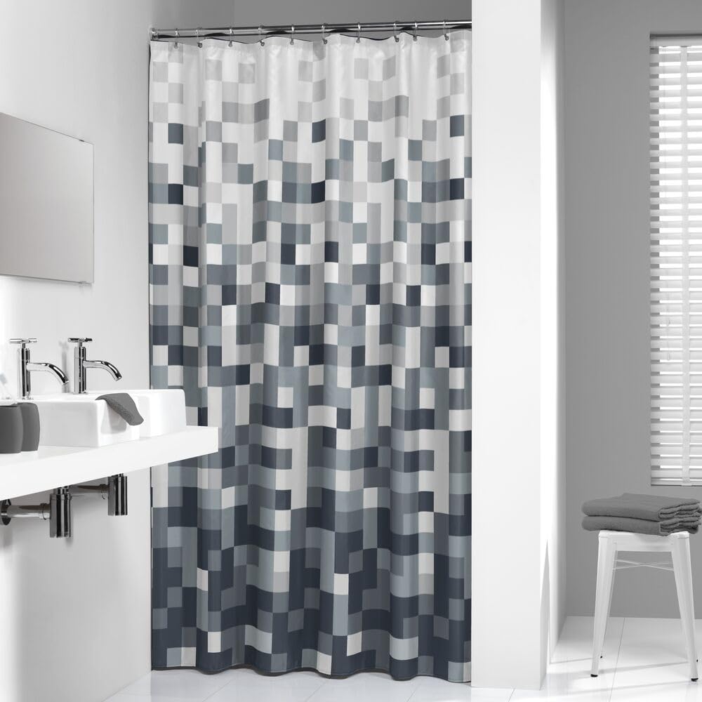 Sealskin Pixel Shower Curtain | Water Repellent Polyester - Black, 180x200cm
