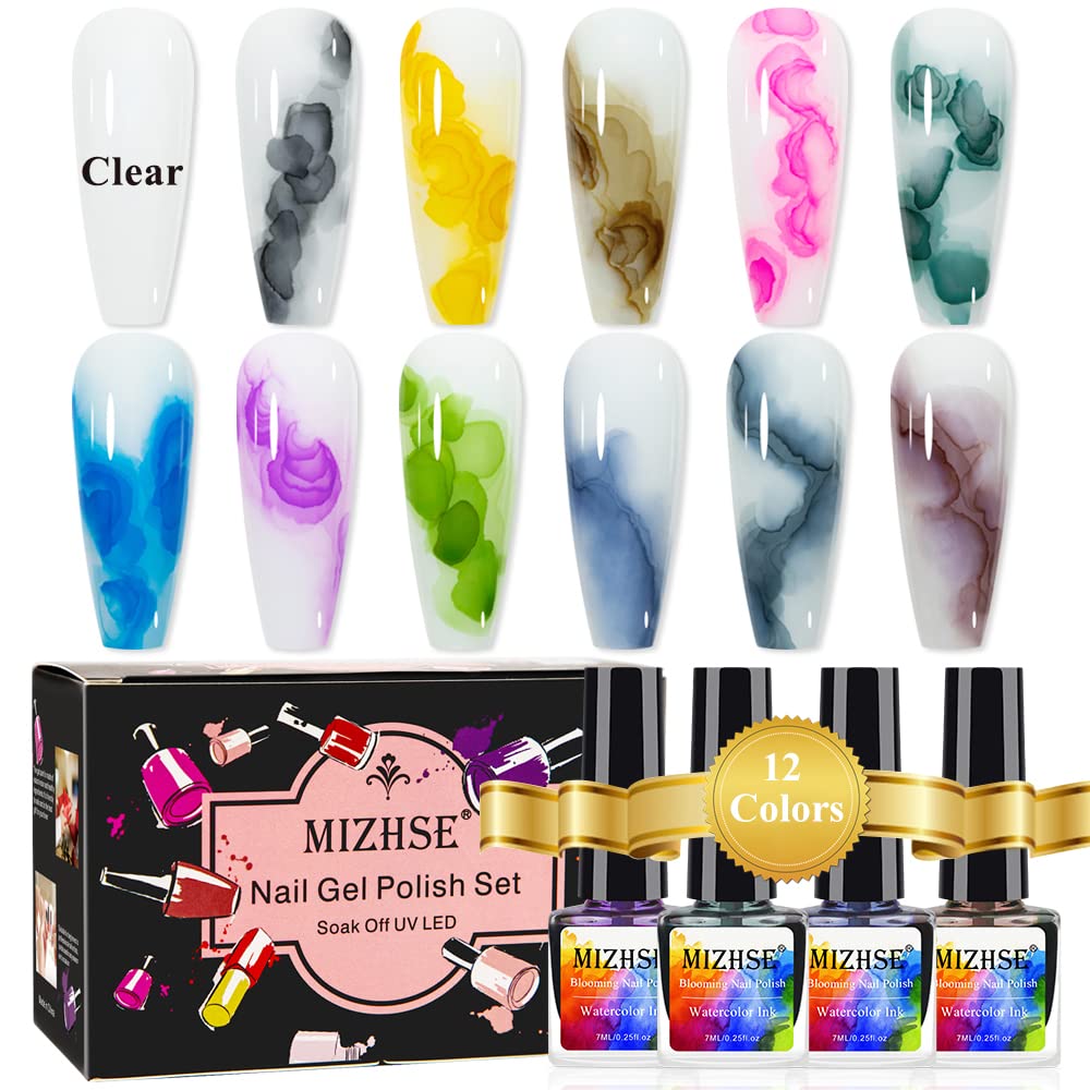 MIZHSE Watercolour Ink Gel Polish – Marble Blooming Nail Art Kit