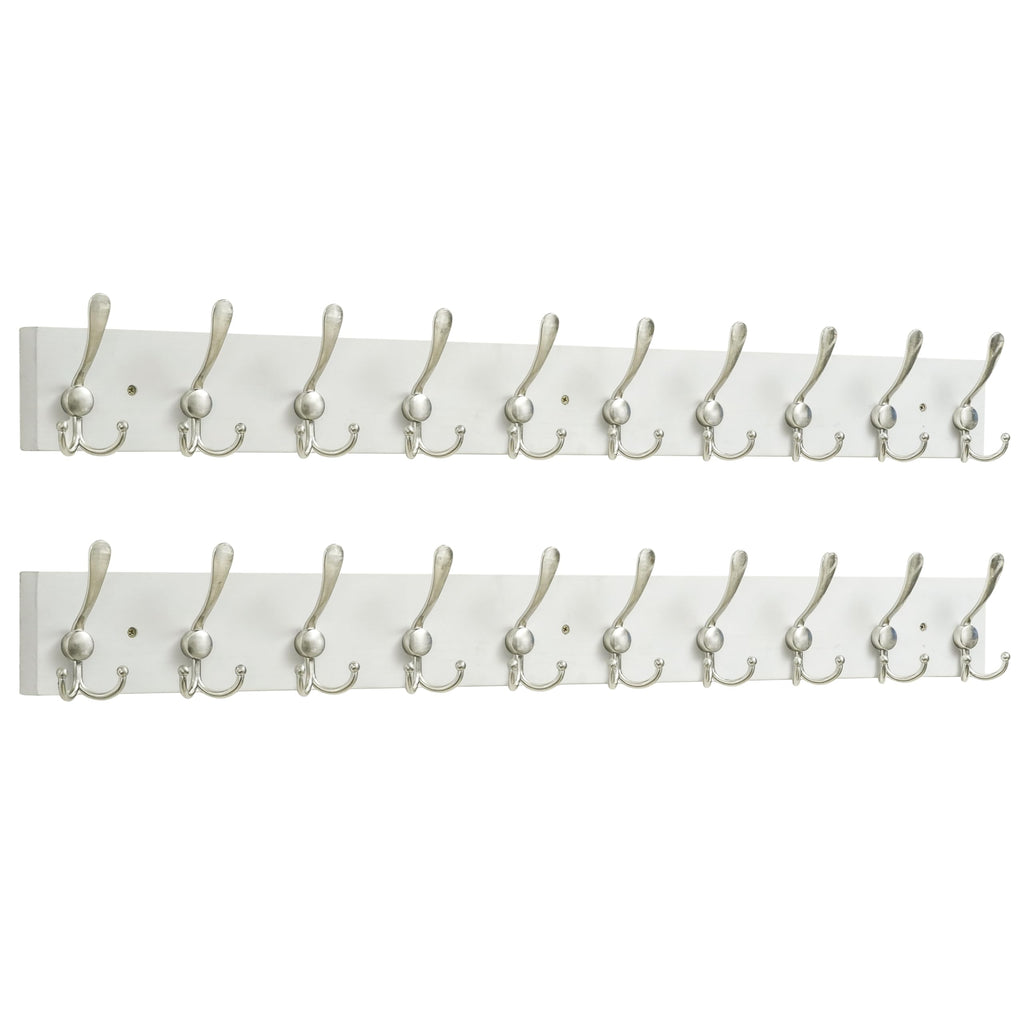 SKOLOO Creations White Solid Wood Wall Mounted Coat Rack, 10 Hooks, 38-1/8" Long - Kitchen, Mudroom, Entryway, Bathroom - Includes Mounting Hardware - image 1