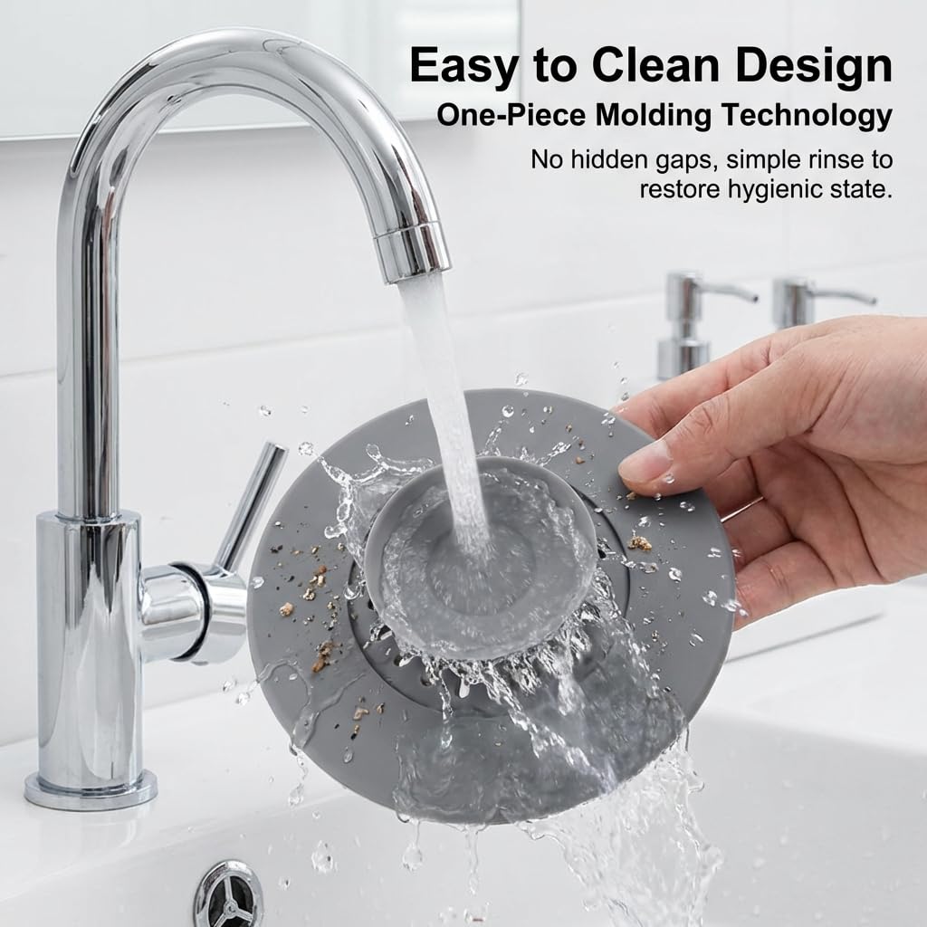 CleaZeny 2-Pack Silicone Press-Type Universal Bath Plug, 10.8cm Grey - image 4