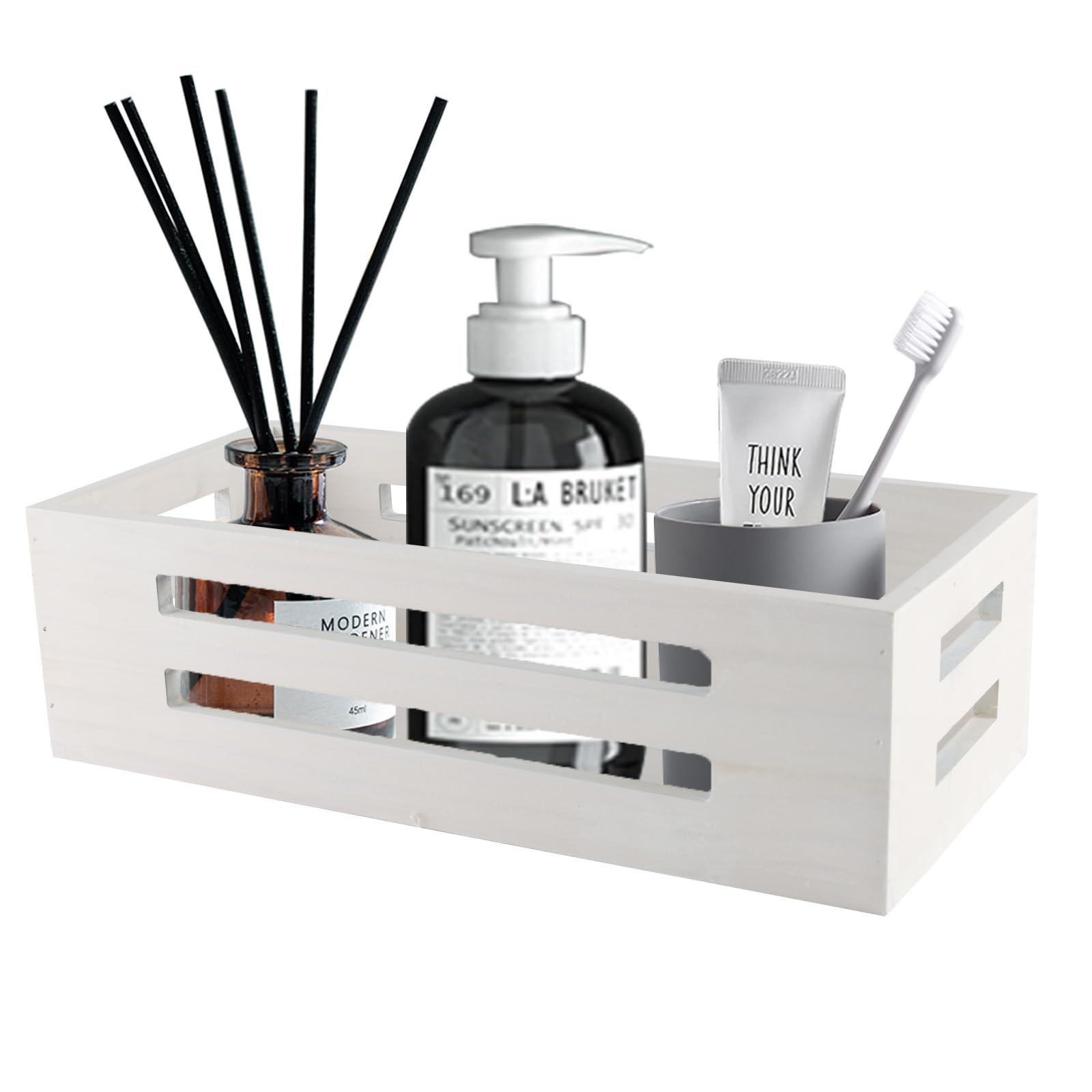 Gzsekken Solid Wood Toilet Tank Basket – White Bathroom Storage Tray