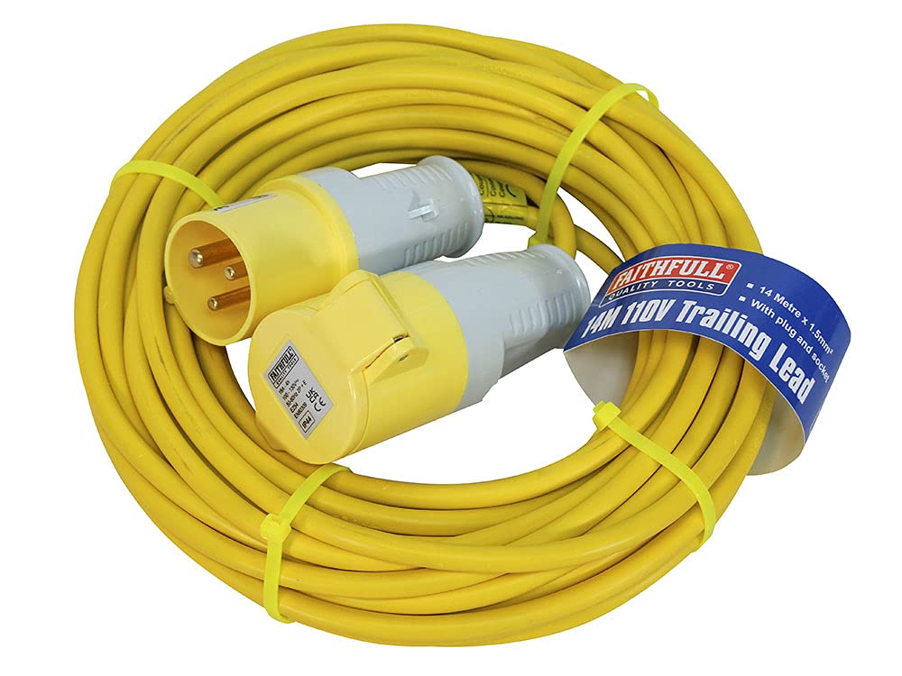 Faithfull 110V Trailing Lead - 14m Heavy-Duty Extension Cable 1.5mm