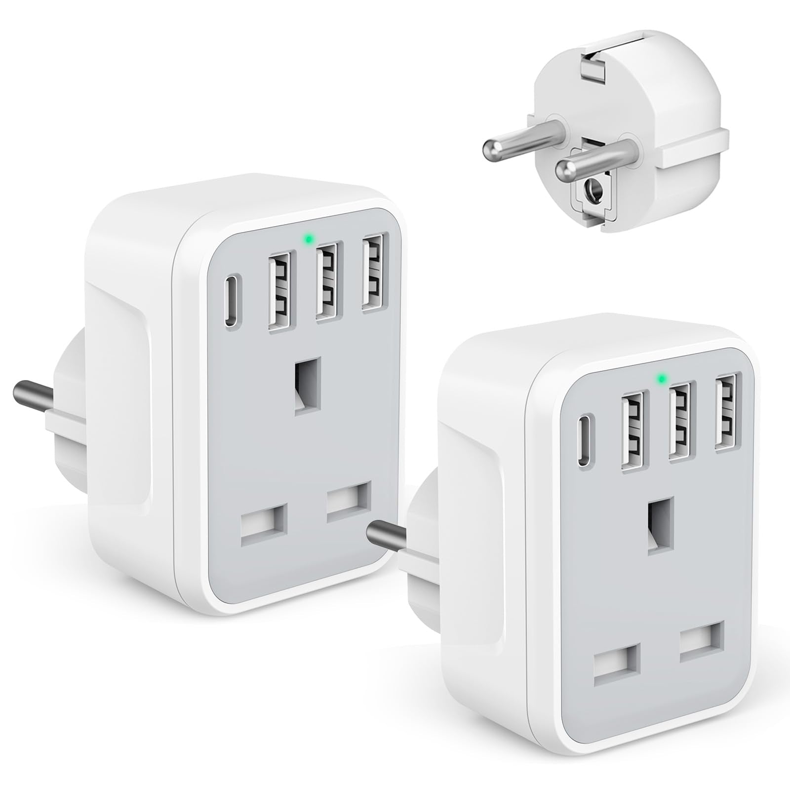 Jolof Store European to UK Plug Adaptor with 4 USB Ports (Type E/F)