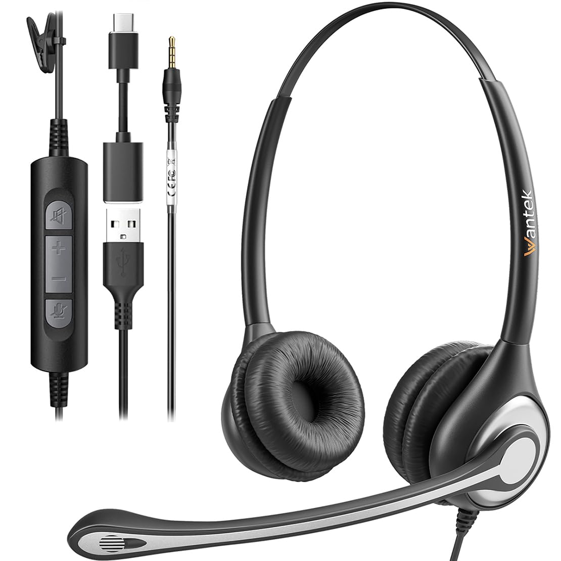 Wantek USB Headset with Noise Cancelling Mic for PC and Laptop