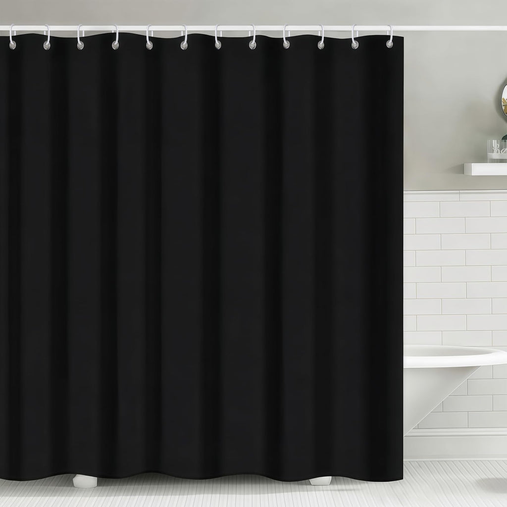 FAVORTALK Black Shower Curtains Waterproof Polyester Fabric Shower Curtain Mould Proof Mildew Resistant 180x180cm Solid Bathroom Curtain Set with 12 - image 1