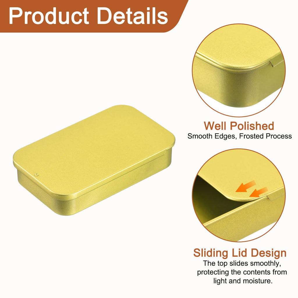 sourcing map 2 Pcs Metal Tin Box Container, 3.1x2x0.6 Inch Slide Top Tin Containers Empty Rectangular Storage Box Portable Mini Tin Case for Candy - image 4