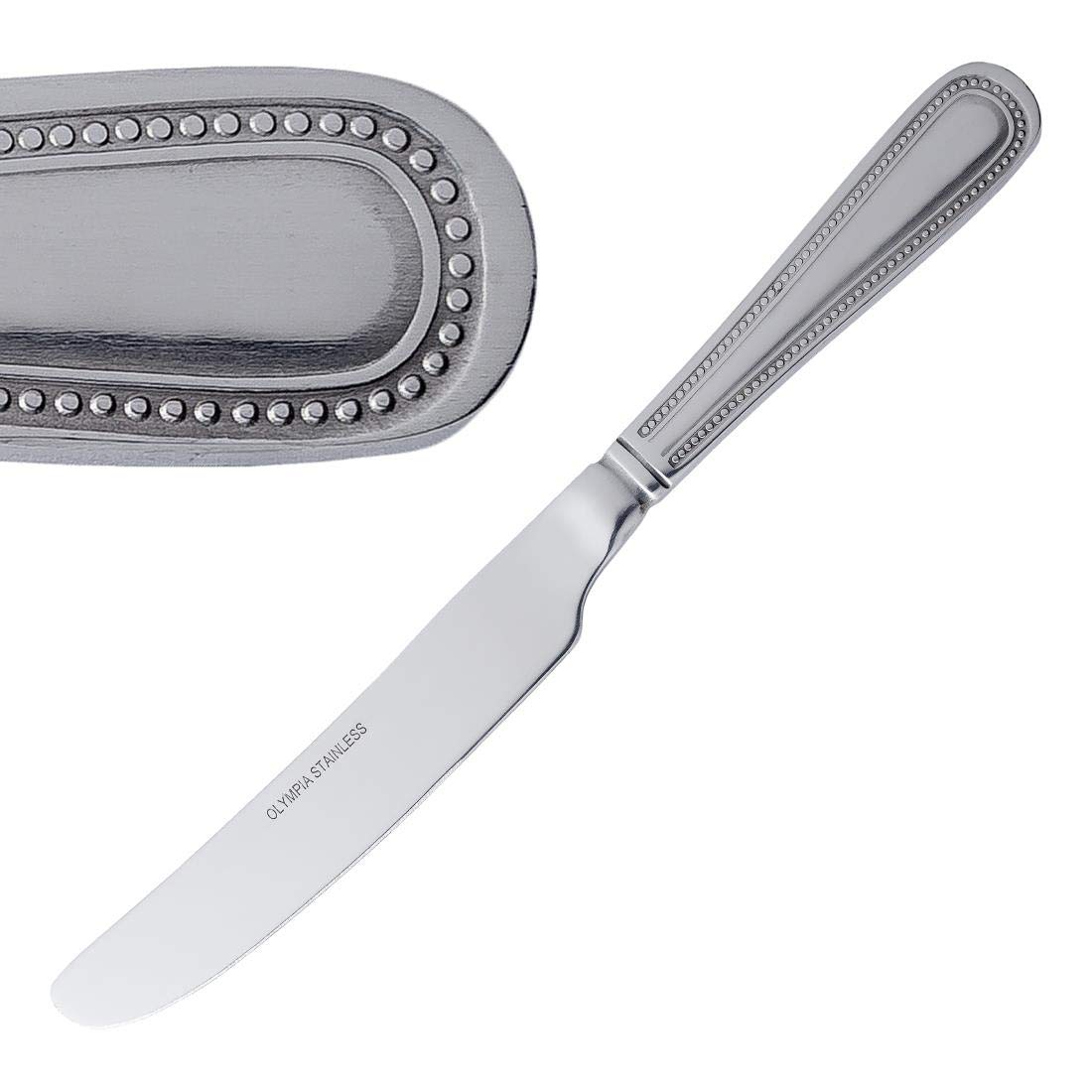 Olympia Bead Stainless Steel Table Knives - 18/0 Dinner Knife Set (12 Pack)