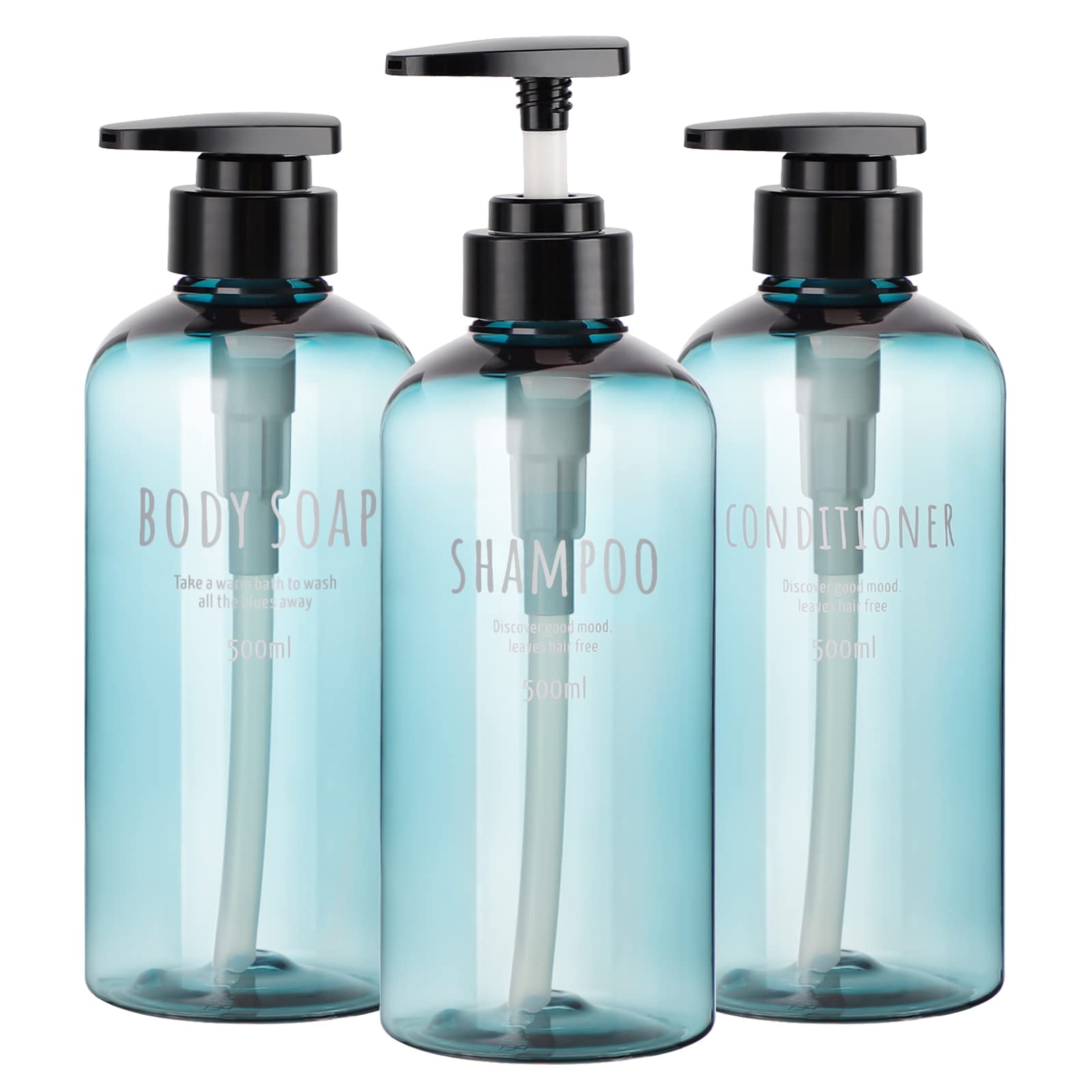 Segbeauty 3-Pack Refillable Shower Bottles | 16.9oz Blue Soap Dispensers