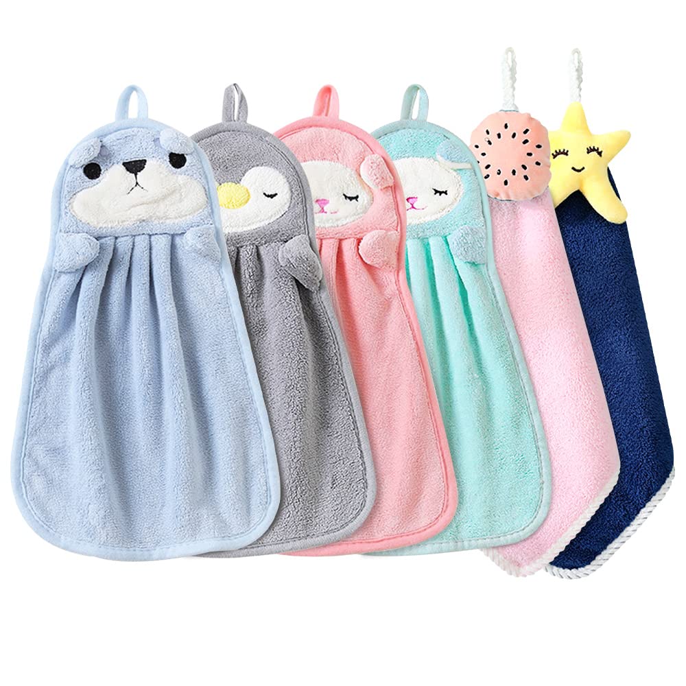 BOJVESH 6-Piece Cute Animal Hand Towels – Absorbent Coral Velvet Set