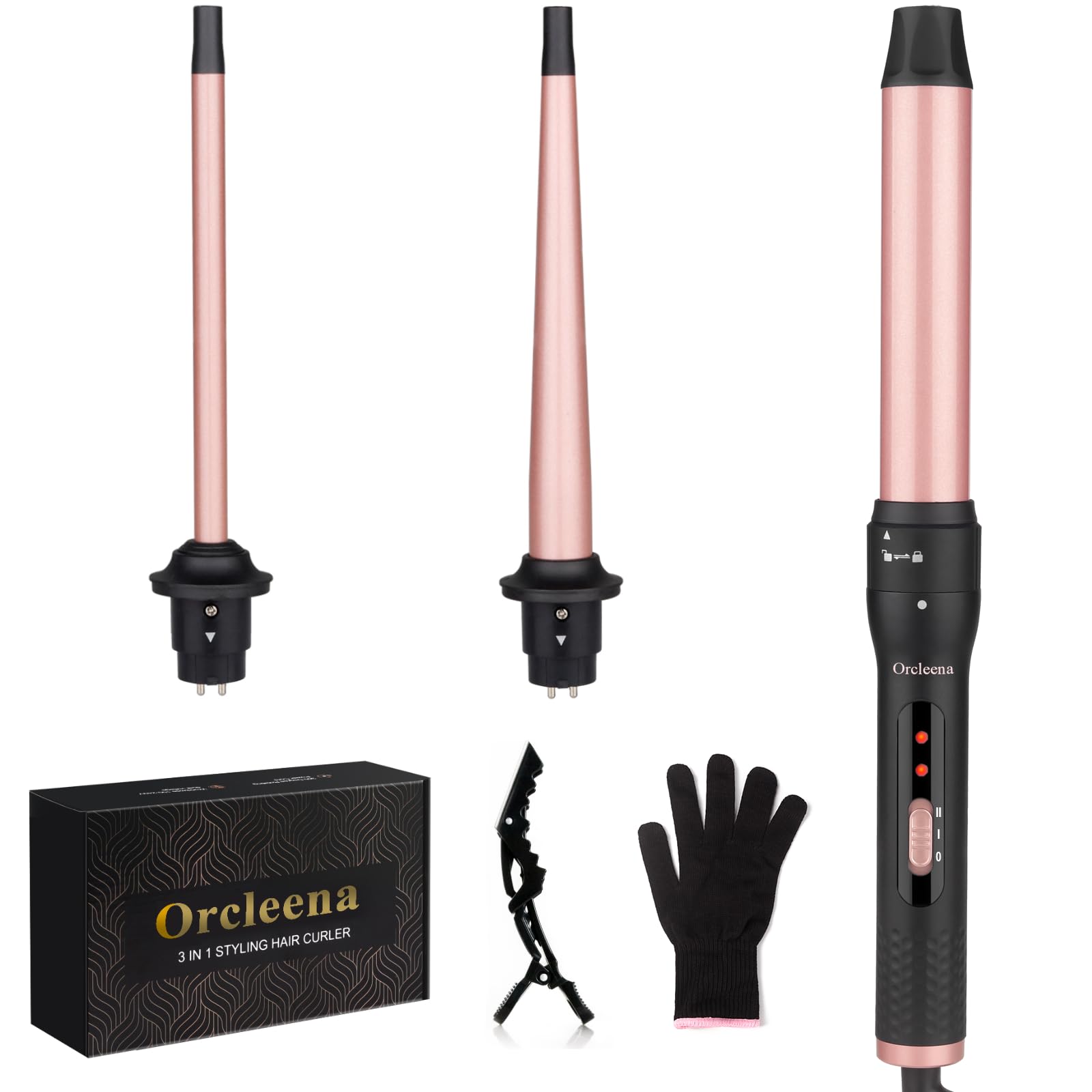 3-in-1 Ceramic Curling Wand Set with Interchangeable Barrels