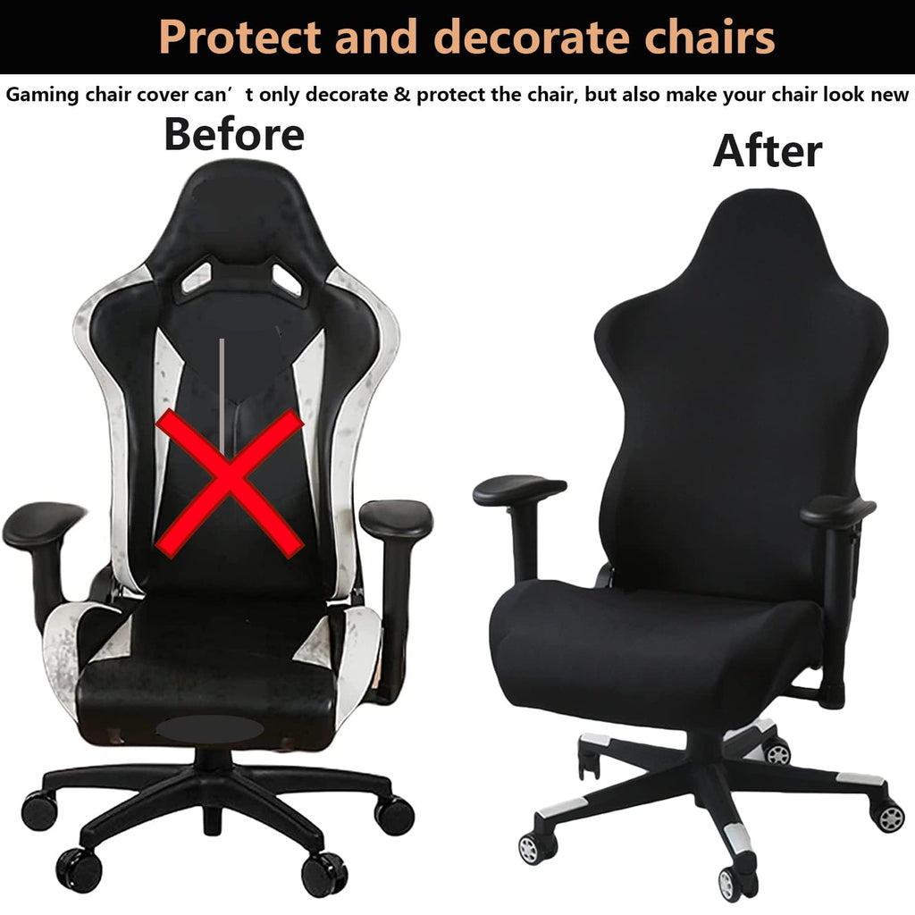 MiseYu Gaming Chair Cover, 4pc Set Armrest & Back & Seat Covers, Stretchable, Black, Modern Style, Gaming & Office Chair Cover - image 3