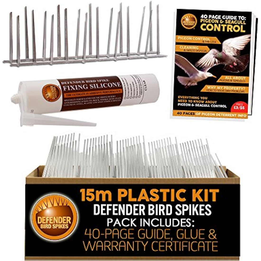 Defender Plastic Bird Spikes 15m Pack with Glue | UV Polycarbonate