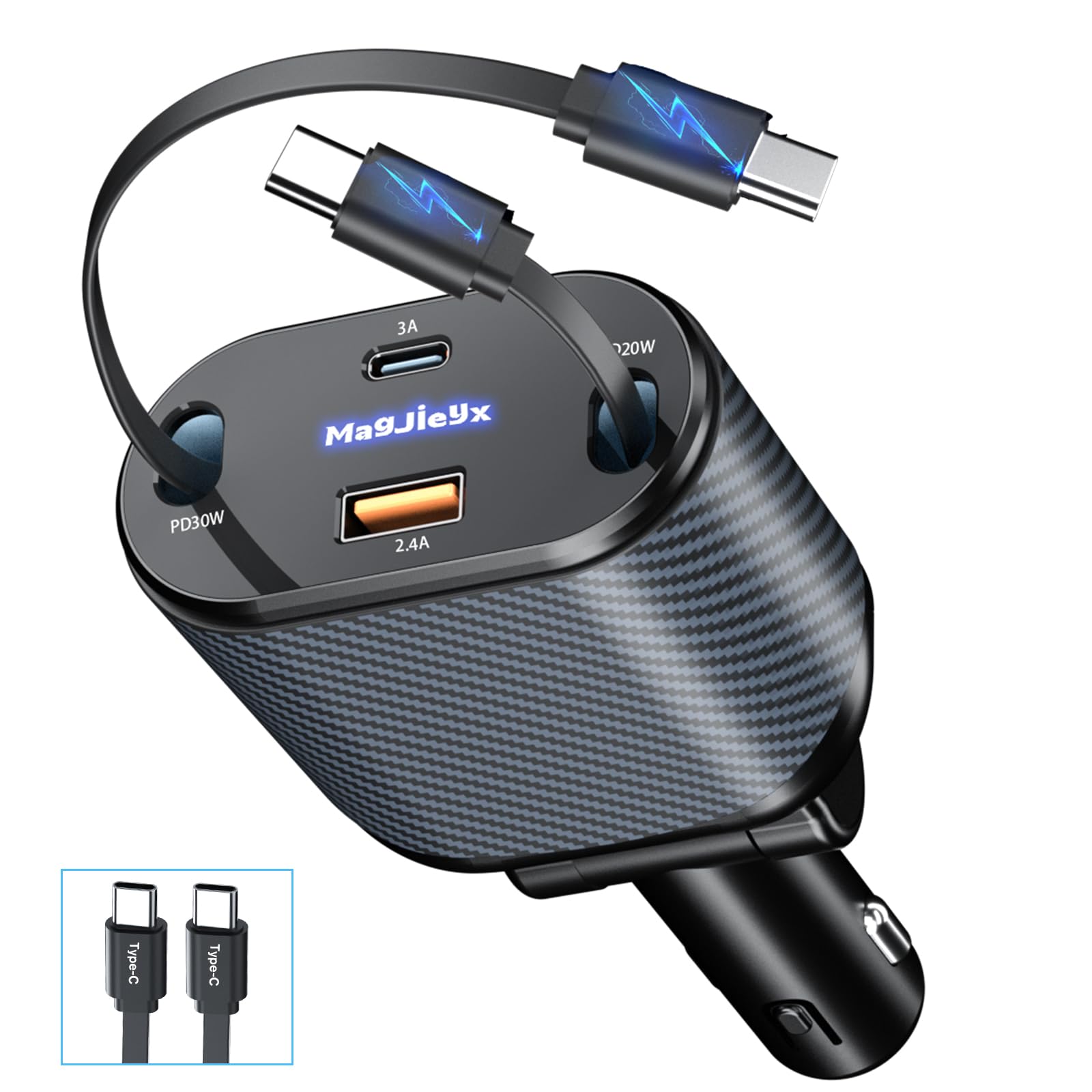 MAGJIEYX 80W Retractable Car Charger – Fast USB Adapter for iPhone 16