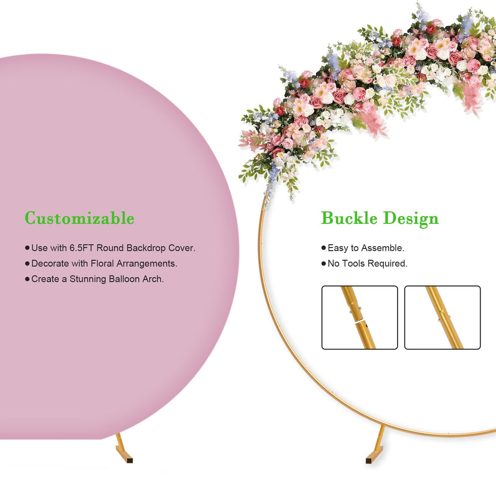 PlusFive 6.9ft Gold Round Backdrop Stand | Metal Circle Wedding Arch Frame