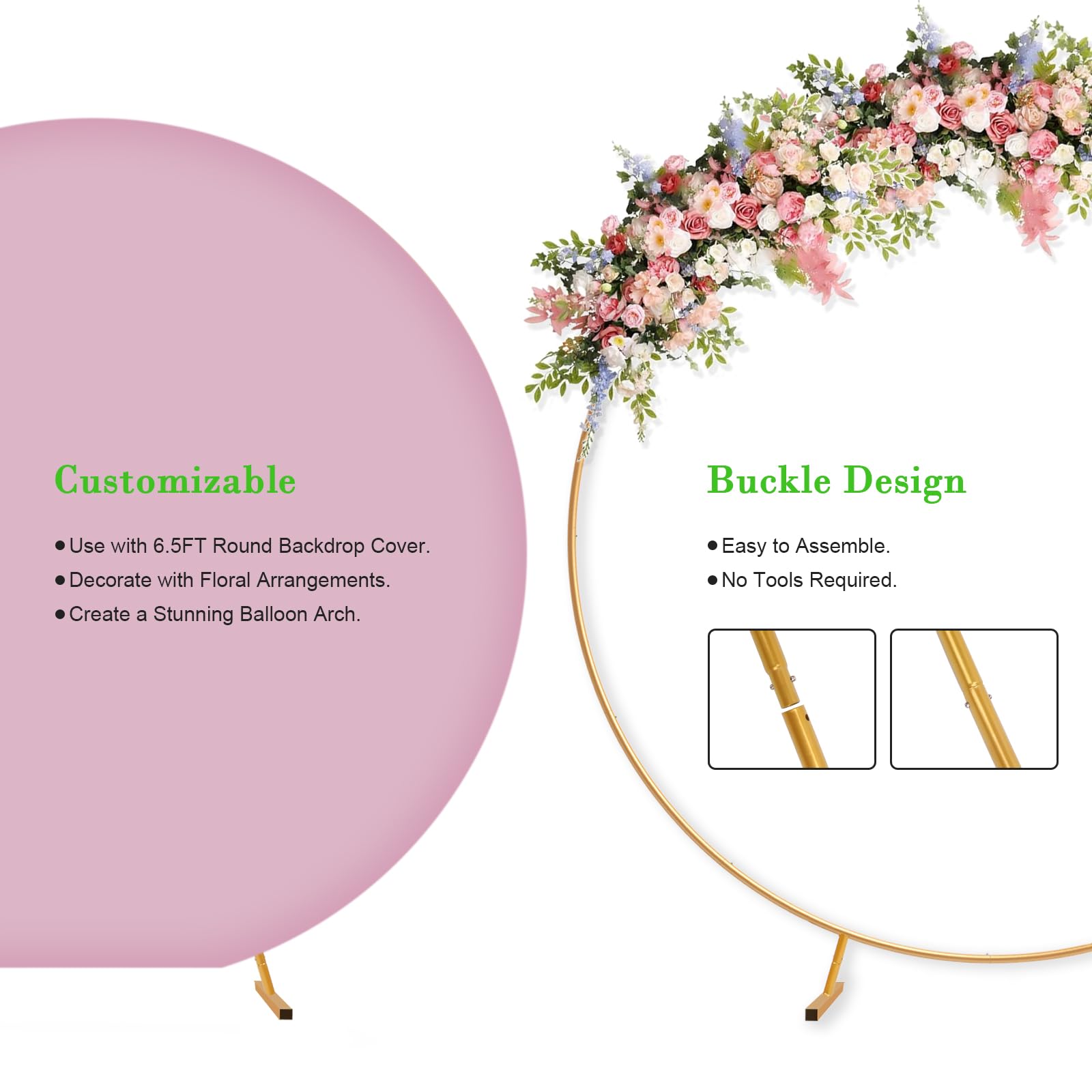 PlusFive 6.9ft Gold Round Backdrop Stand | Metal Circle Wedding Arch Frame