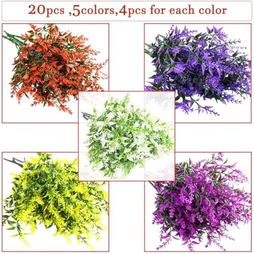 20 Bundles Artificial Lavender Flowers | UV Resistant Shrub