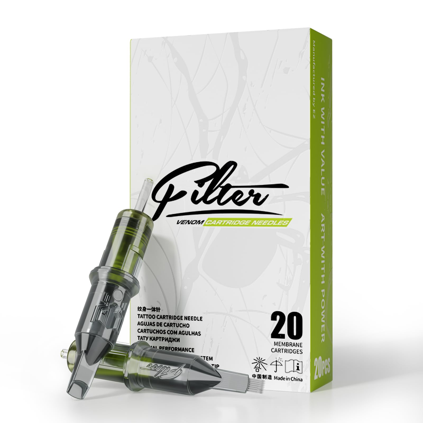 EZ Tattoo Venom Cartridge Needles – 20Pcs #12 9RM Curved Magnum