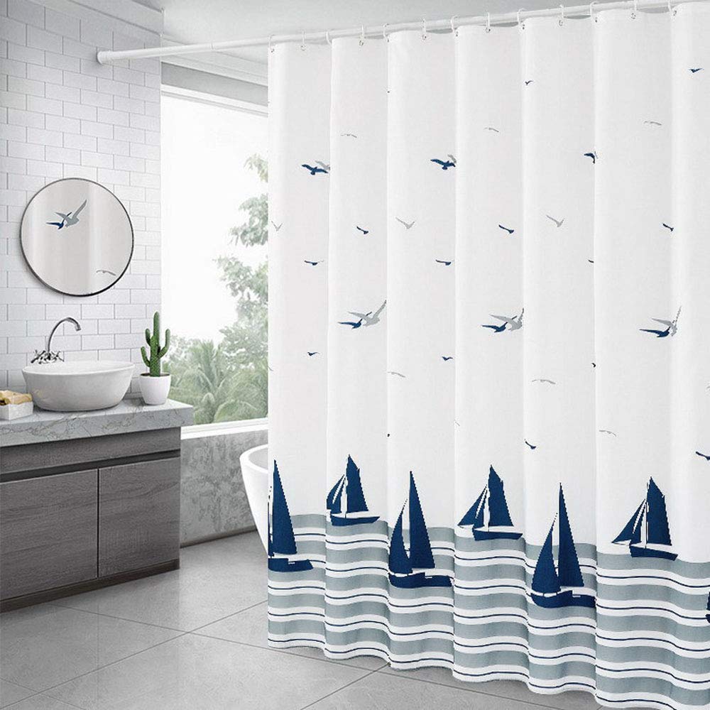 Xinyanmy Nautical Seagull Shower Curtain | Waterproof Weighted Hem | 71x71"