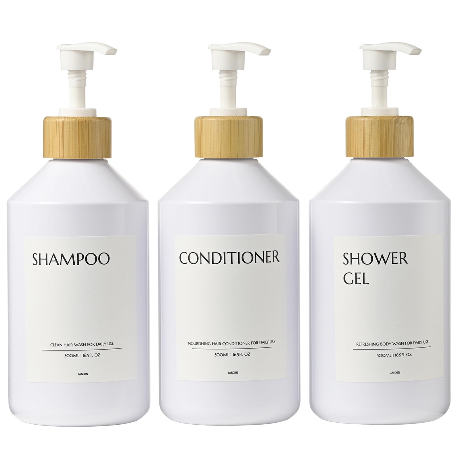 Janxin Refillable Shampoo and Conditioner Bottles | 3-Pack Pump Set