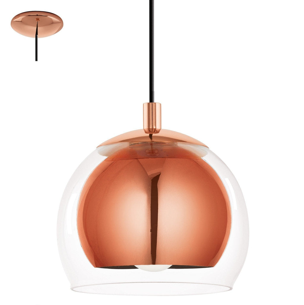 EGLO Rocamar Pendant Lamp – Copper Metal & Glass Hanging Light