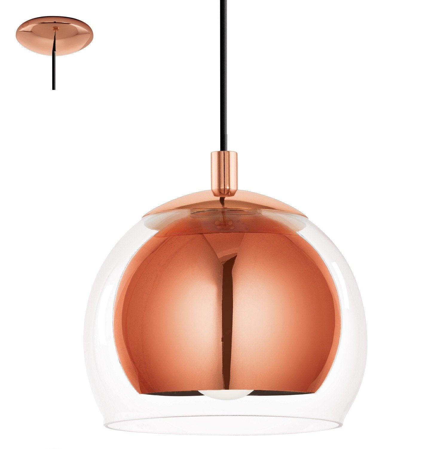 EGLO Rocamar Pendant Lamp – Copper Metal & Glass Hanging Light