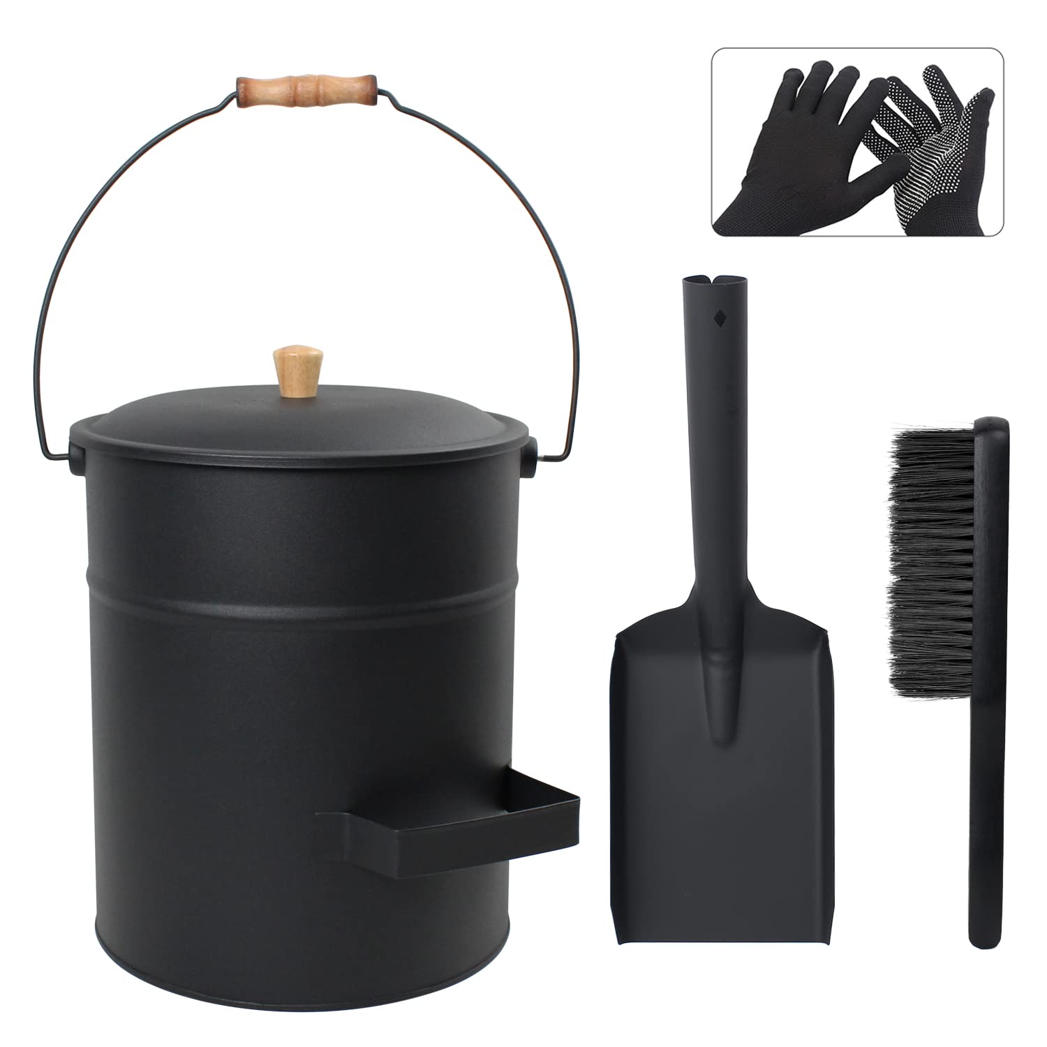 BRIAN & DANY 15L Ash Bucket with Lid, Shovel and Broom Tool Set