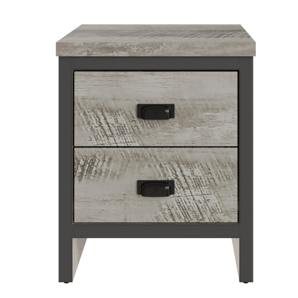 GFW Boston Pair of 2 Drawer Bedside Tables, Grey Wood Effect Bedside Cabinets, Industrial Style Nightstands with Storage Drawers - image 5
