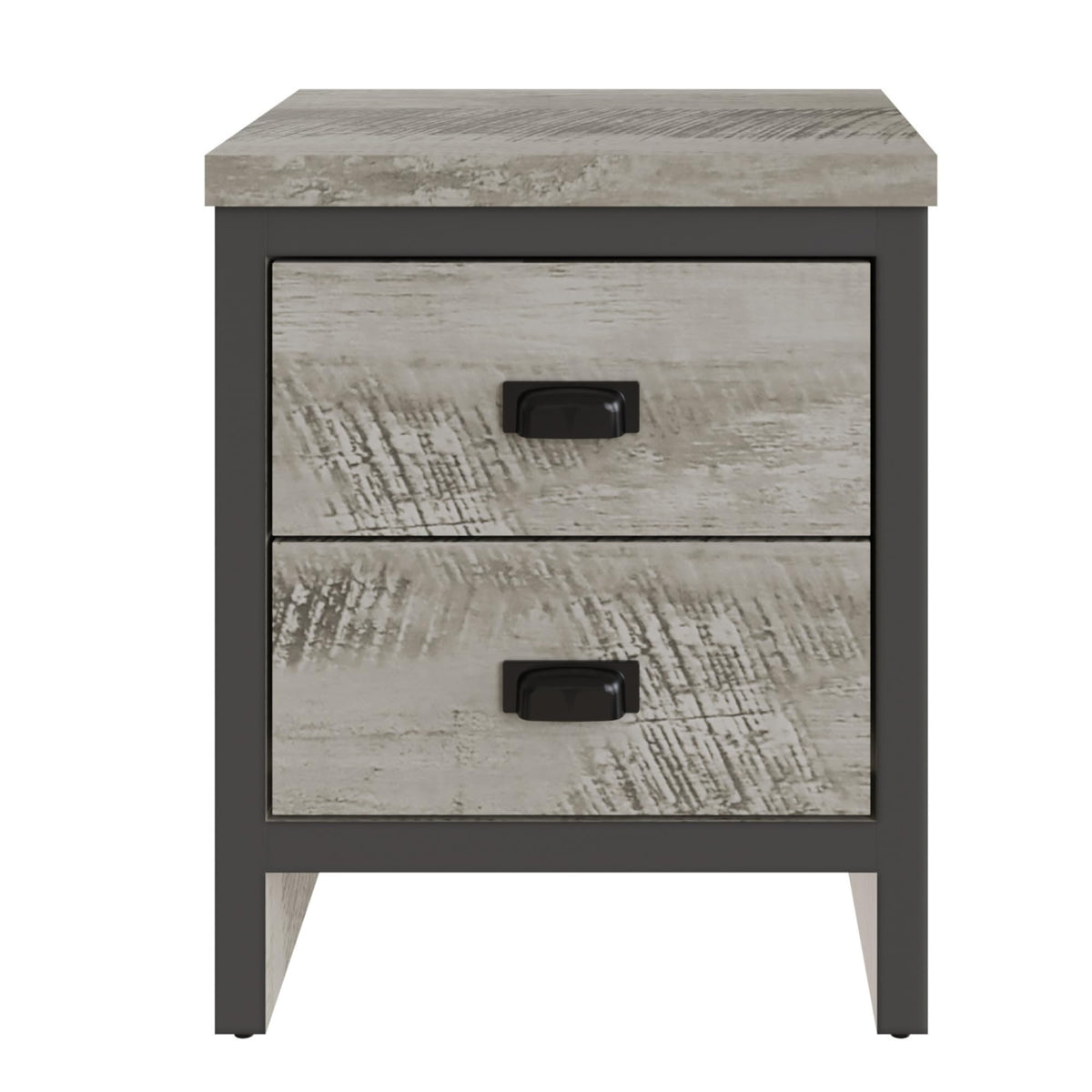 GFW Boston Pair of 2 Drawer Bedside Tables, Grey Wood Effect Bedside Cabinets, Industrial Style Nightstands with Storage Drawers - image 5
