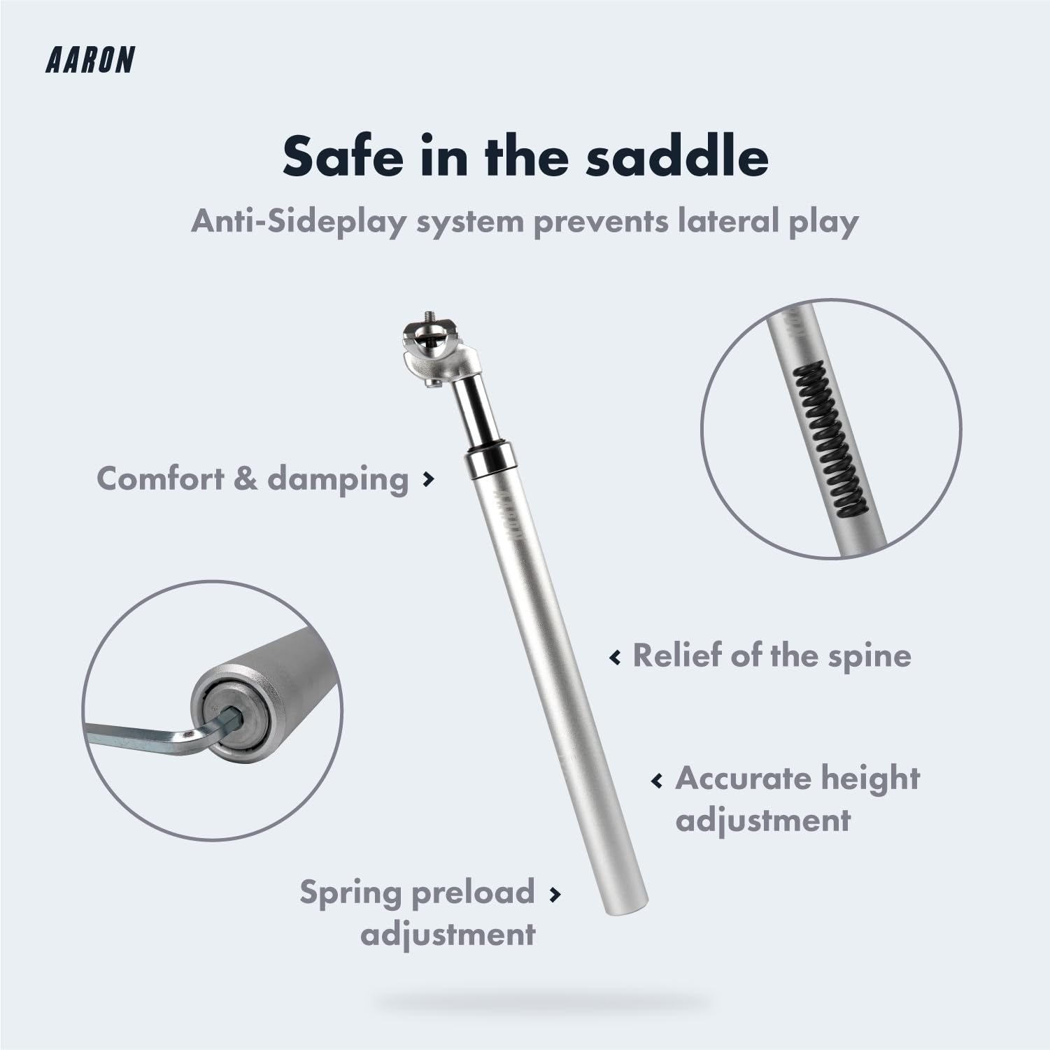 AARON Aluminum Suspension Seatpost – 31.6mm x 350mm for MTB & E-Bikes